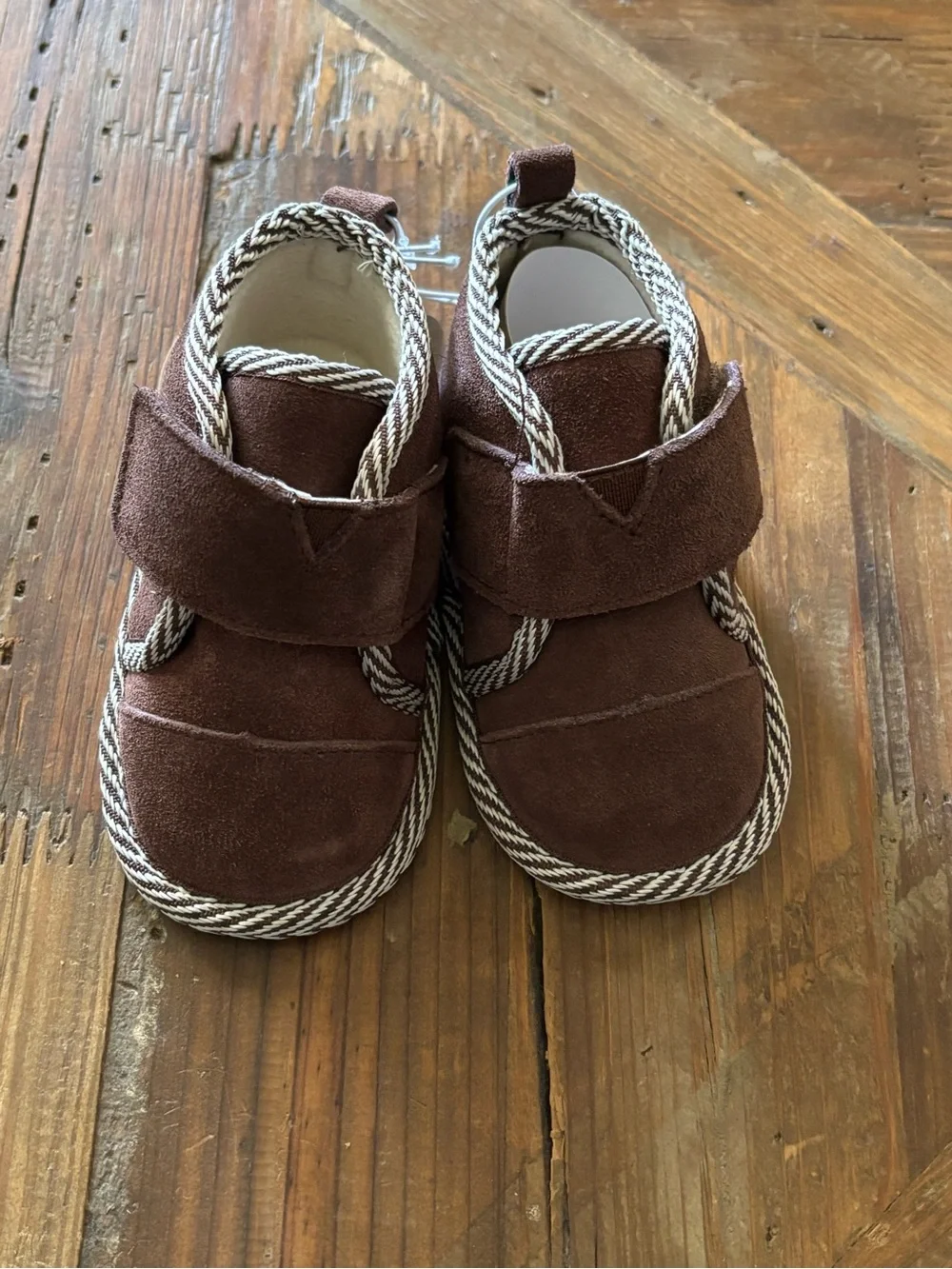 BearPaw Baby 6-12M Chocolate Brown Real Leather Moccasins with Braided Trim